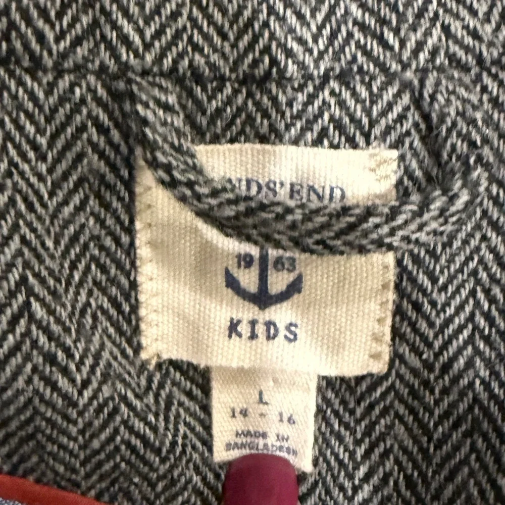 Lands' End Boys Wool Black & Gray Herringbone Blazer Size‎ Large (14 / 16)